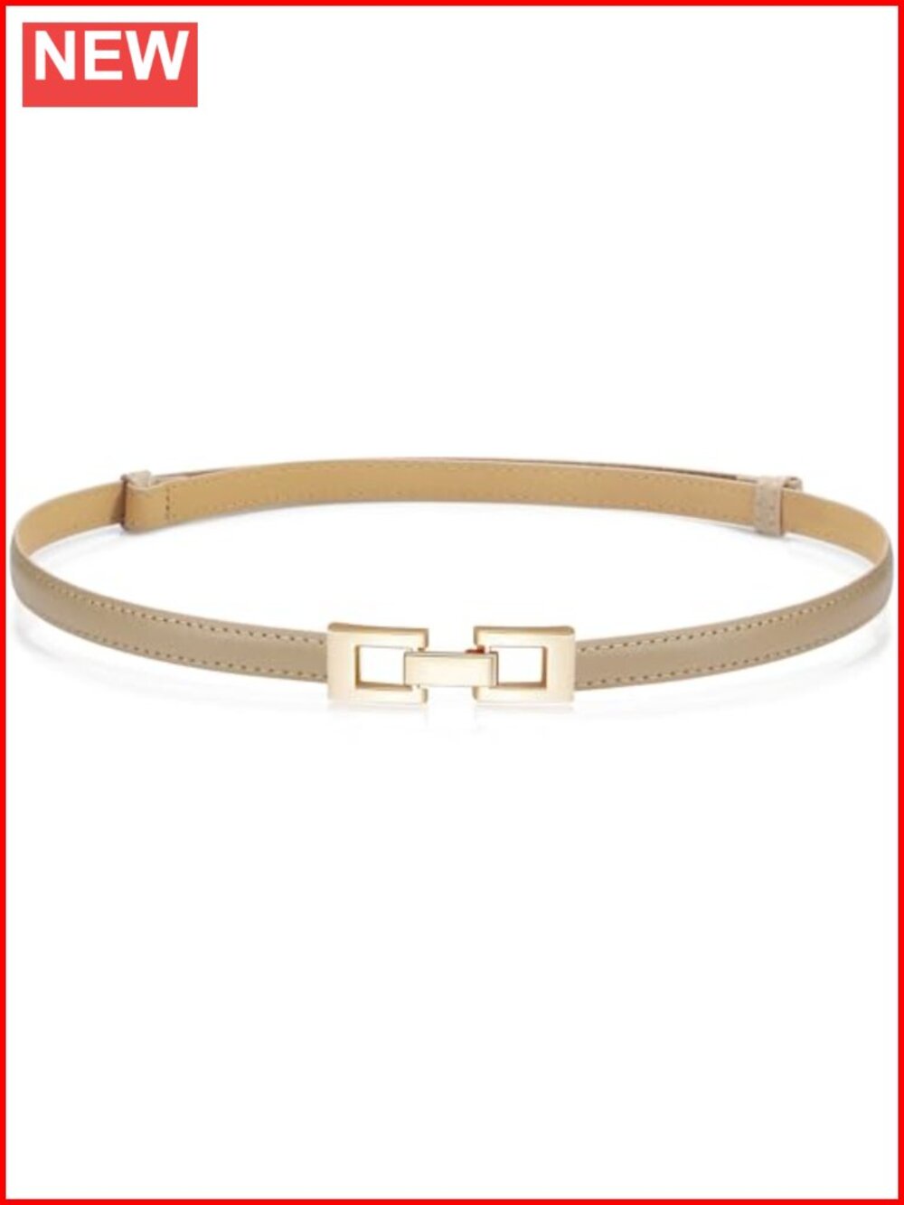 Skinny PU Leather Waist Belt with Gold Buckle for Dresses